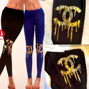 New Black Gold or Blue Gold Paint Dripping Leggings 2XL 3XL size 16-20